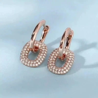 1Ct Round Cut Lab Created Diamond Drop & Dangle Earrings In 14K Rose Gold Plated - Image 1 of 4