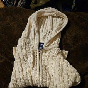 GAP Kids Cable Knit Sweater Zippered Cream Hoodie Size 7/8 Excellent Condition - Picture 1 of 4