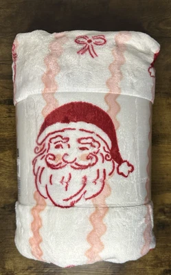 NEW - VINTAGE SANTA STRIPES - KOHLS THE BIG ONE- PLUSH THROW BLANKET 5X6 FT - Image 1 of 4
