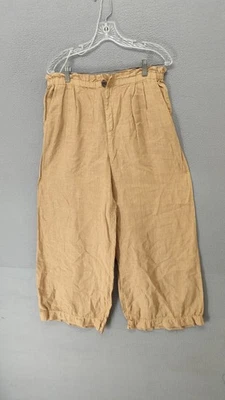 Lou & Grey Women Pant S Light Tan Khaki Wide Leg Cropped Ruffle Hem Linen Blend - Image 1 of 4