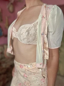 Vintage 1940s Pink Floral & Satin Bed Jacket, Size XS-S - Picture 1 of 8