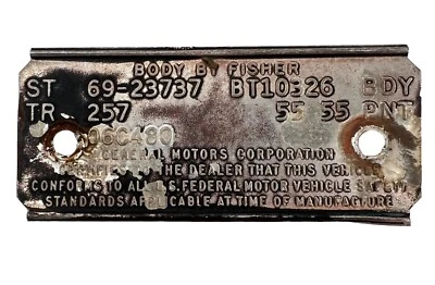 Pontiac Lemans 69-23737 1969 capucha etiqueta de datos 2 puertas deportivo techo rígido V8 turquesa Foto 1 de 4