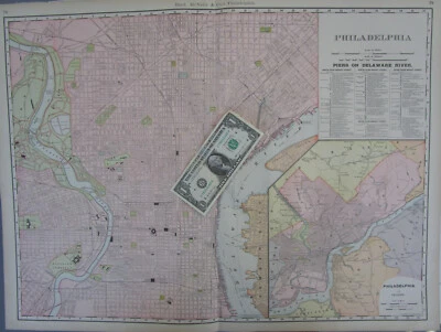 PA ANTIQUE 1891 DATED PHILADELPHIA PENNSYLVANIA Map PIERS on the DELAWARE RIVER - Image 1 of 4
