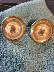 Trense Rosette's Sleepy Eye Milling Co Indian Chief adv 2 in Messing und Glas - Bild 1 von 4