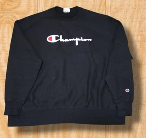 Champion Reverse Weave Mens XXL Crew Neck Black Script Spell Out Sweatshirt - Picture 1 of 16