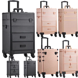 Large Makeup Trolley Case Mobile Beauty Vanity Hairdressing Case with Drawer UK - Picture 1 of 51