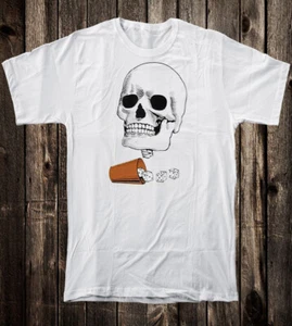 Retro Tattoo Tee T shirt Vtg Art Skull Biker Chopper Hot Rod Skull Dice - Picture 1 of 7