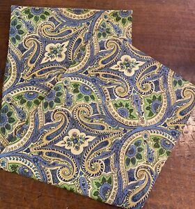 April Cornell Paisley Floral Block Print Table Runner Blue Yellow Cotton 17”x90”