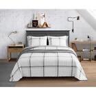 Nautica Plaid Pattern King Size Quilt Set 3-Piece in Charcoal Gray Soft Cotton