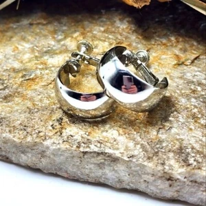 90's Silver Tone Hoop Earrings Adjustable Clip-On Wide Hoop Statement Runway Vtg - Picture 1 of 6