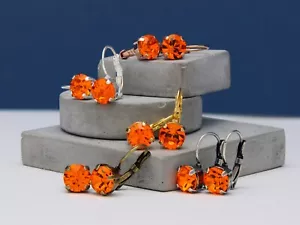 Lever Back Drop Earrings, Orange Crystal Earrings, Premium Sun Orange Crystals - Picture 1 of 8