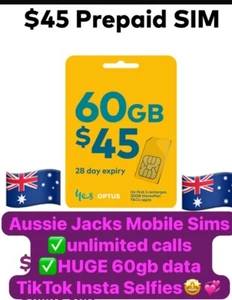 Optus Mobile 60GB Huge Data Prepaid Phone Sim Card Unlimited Calls+Text iPhone - Picture 1 of 3