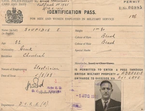 INGLATERRA-GRECIA-EGIPTO Raro Ejército Permiso Identificación Campamentos Británicos-El Cairo Ciudadano Griego 1938 - Imagen 1 de 3
