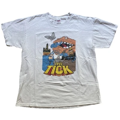 Camiseta blanca vintage The Tick Evil Beware Fox Network 1995 Ben Edlund XL para hombre Foto 1 de 4