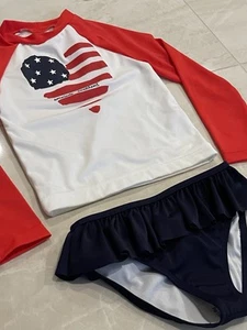Gymboree Girls Two Piece Rashguard Swim Suit Red White Blue Size 5T - Picture 1 of 3