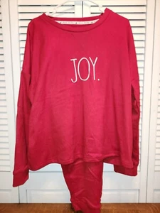 Rae Dunn Red Christmas "Joy" Ladies Sweatsuit 2 Piece Size L Fleece Holiday - Picture 1 of 8