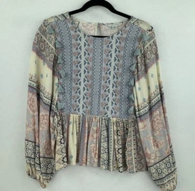 Blusa American Eagle pequena camponesa quimono borla floral plissada nova sem etiquetas A9-12 - Imagem 1 de 4