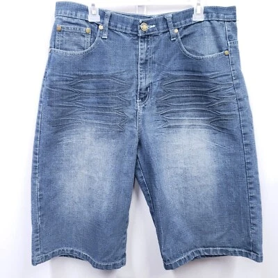 Pantalones Cortos De Colección Y2K Indigo 30 Bordados Azul Denim Talla 36" x 14.5" Foto 1 de 4