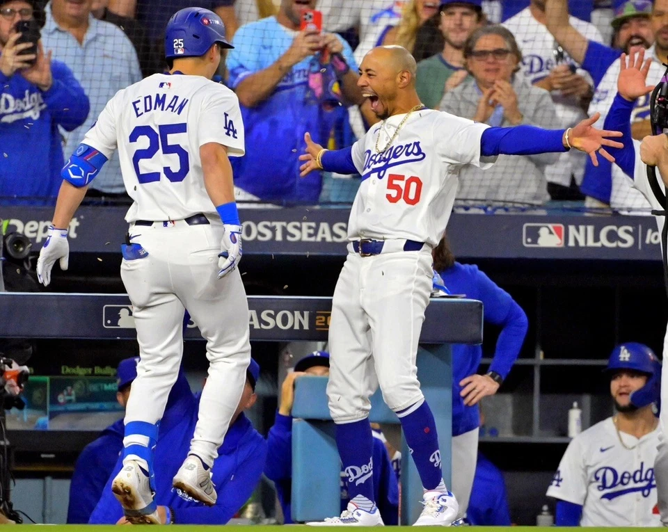 8x10 Photo MOOKIE BETTS & TOMMY EDMAN Los Angeles Dodgers NL MVP - Image 1 of 1