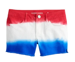 SO Girls Patriotic Tie Dye Flag Cuffed Jean Shorts Red White Blue Size 14 1/2 - Picture 1 of 2