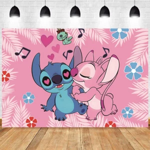 Lilo Stitch And Angel Backdrop Happy Birthday Party Decorations Photo Background - Picture 1 of 13