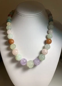 Vtg Multi Color Carved Dragon Gemstone Jade Necklace #1 Chinese - Picture 1 of 7