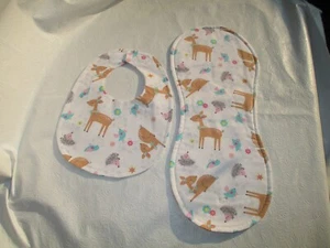 Handmade By Me Infant Toddler Bib and Burp Pad Set. Forest Deer Hedgehog - Picture 1 of 5