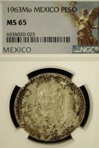 1963 MEXICO SILVER PESO NGC MS65 BEAUTIFUL COLOR REDUCED 7/3/25(1651) - Picture 1 of 4