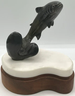 Robert Cavanaugh Bronze Fish Mounted Stone Wood Numbered 1/25 Signed  - Image 1 of 4