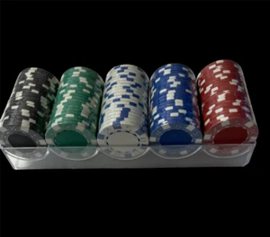 100 Pieces Poker Chips Set, 11.5G Clay Dice Striped Chip, 5 Colors Acrylic Case - Picture 1 of 2