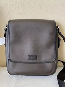 COACH MENS HERITAGE CHECK MAP CROSSBODY BAG F71430 SILVER/ESPRESSO - Picture 1 of 13