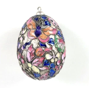 Vintage Cloisonne Textured Enameled Floral Butterfly Multicolor Egg Ornament - Picture 1 of 4