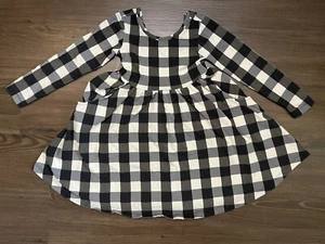 Hanna Andersson Size 4 Black/White/Gray Check L/S Cotton Blend Dress - Picture 1 of 5