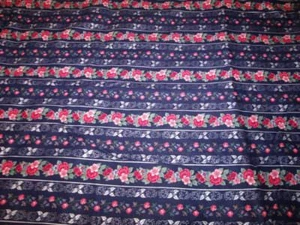 Joan Kessler FLORAL ROWS Cotton Fabric - Nav Background Silver Accents Concord - Picture 1 of 4