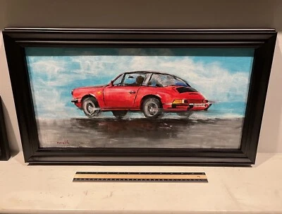 Original Porsche 911 Carrera Targa vermelho esporte clássico carro pintura colecionadores arte - Imagem 1 de 4