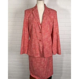 Talbots Skirt Suit Women 10P Pink Orange Plaid Silk 2 Piece Career Classic VTG - Picture 1 of 15