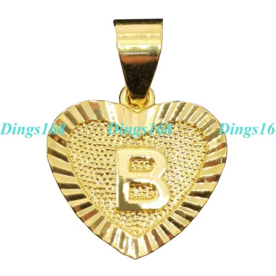 Colgante corazón inicial 26 letras alfabeto hipoalergénico relleno de oro de 18 quilates + collar Foto 1 de 2