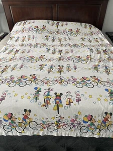 Rare VTG Disney 70s/80s Mickey Minnie Bicycle TWIN Flat Bed Sheet Donald Goofy - Picture 1 of 12