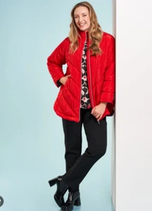 Autograph Red Quilted Puffer Jacket Size 20 Full Zip Pockets Warm Winter Coat - Picture 1 of 14