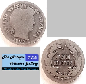 Antik 1905 S⌛US San Francisco Mint Silber Barber Dime🪙Wie abgebildet🪙 - Bild 1 von 6
