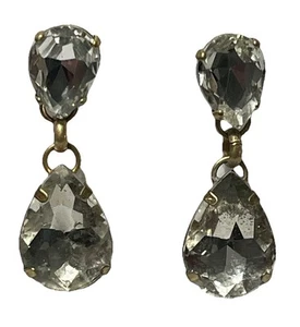 Vintage Rhinestone Tear Drop Gold Tone Dangle Earrings - Imagen 1 de 2