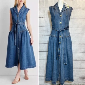 Future Collective Denim Dress 4 Tie-Waist Button Down - Jenee Naylor Dress NWT - Picture 1 of 16
