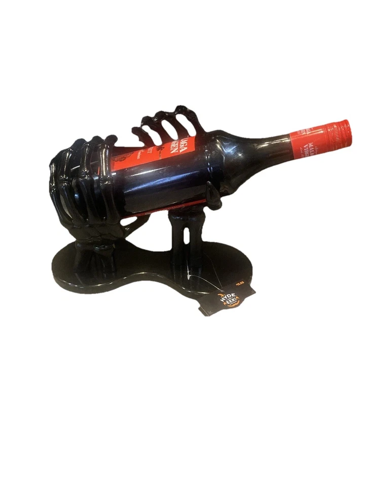 Skeleton Hands Wine Bottle Holder Hyde & Eek Glossy Black 10.5" L " Tall