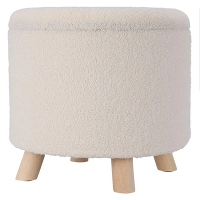 Hocker Sitzpouf gepolstert Pouf Rund 38x38x43 cm weiß Sitzhocker mit Stauraum - Bild 1 von 3