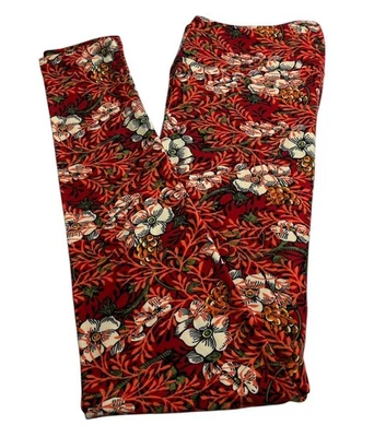 Leggings LuLaRoe TC Alto Curvilíneo Otoño Otoño Floral Naranja MAGNOLIA Hojas Elastizadas Foto 1 de 4