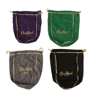 Lotto 4 borse Crown Royal con coulisse colori misti viola verde grigio nero. - Foto 1 di 3