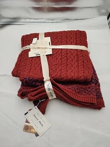 NUOVA coperta Aran Mor Irlanda 100% lana merino maglia lancio 40x60 rosso blu (#N3-C4) - Foto 1 di 3