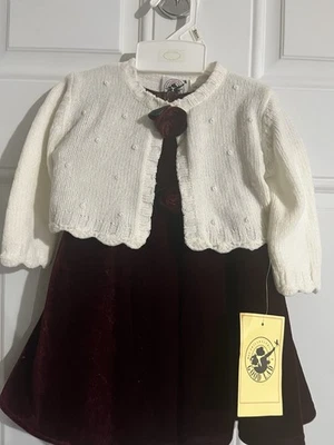 Conjunto de vestido y suéter aterciopelado Good Lad vintage para niñas pequeñas nuevas con etiquetas 12 meses Foto 1 de 4