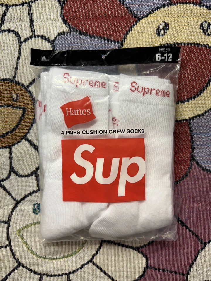 Calcetines Supreme Hanes Crew - Paquete de 4 calcetines blancos talla 6-12 auténticos ENVÍO GRATUITO Foto 1 de 4