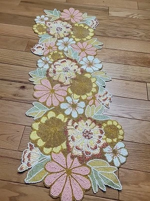 NEW Tropical Hacienda beaded Table Runner centerpiece 13"x36" flowers Floral - Image 1 of 4